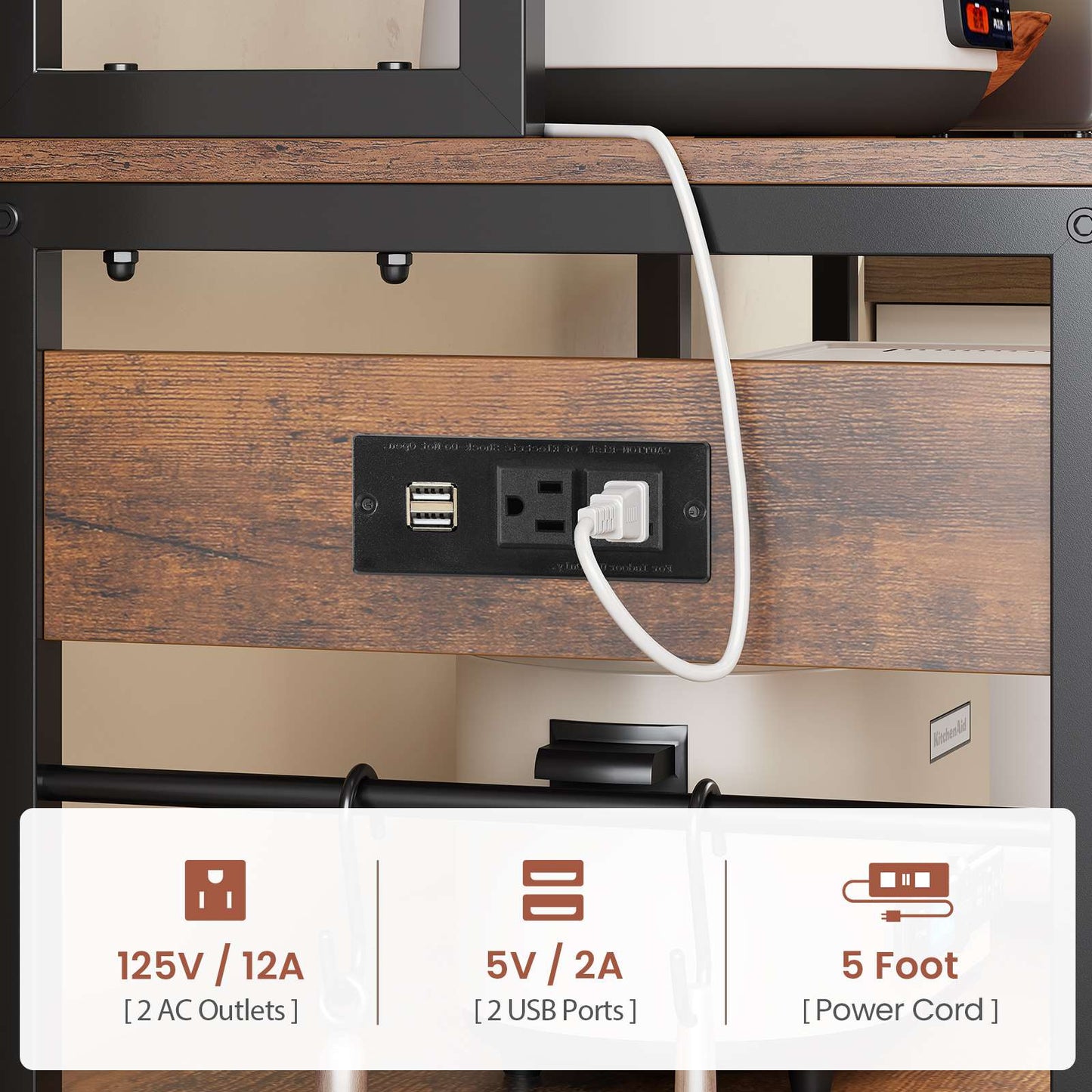Itaar | 47.2 Inch Bakers Rack with Power Outlet Microwave Stand with Storage Farmhouse Coffee Bar Cabinet Station with Wine Rack