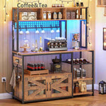 Itaar | 47.2 Inch Bakers Rack with Power Outlet Microwave Stand with Storage Farmhouse Coffee Bar Cabinet Station with Wine Rack