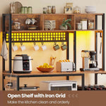Itaar | 47.2 Inch Bakers Rack with Power Outlet Microwave Stand with Storage Farmhouse Coffee Bar Cabinet Station with Wine Rack