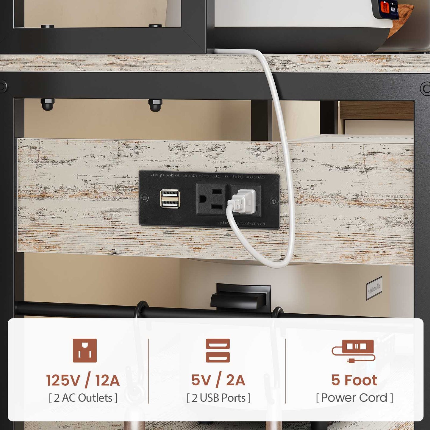 Itaar | 47.2 Inch Bakers Rack with Power Outlet Microwave Stand with Storage Farmhouse Coffee Bar Cabinet Station with Wine Rack