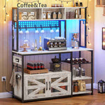 Itaar | 47.2 Inch Bakers Rack with Power Outlet Microwave Stand with Storage Farmhouse Coffee Bar Cabinet Station with Wine Rack