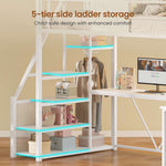 Itaar | Stairway Twin Size Loft Bed with L Shaped Desk and Wardrobe Metal Loft Bed Frame with Stairs 3 Fabric Drawers LED Lights Charging Sation