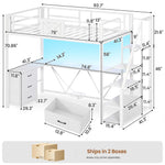 Itaar | Stairway Twin Size Loft Bed with L Shaped Desk and Wardrobe Metal Loft Bed Frame with Stairs 3 Fabric Drawers LED Lights Charging Sation