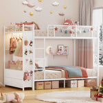 Itaar | Metal Bunk Bed Twin Over Twin with Hall Tree Power Outlet LED Bunk Bed with 4 Storage Drawers Bed with Safety Guardrail Ladders