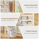 Itaar | Stairway Twin Size Loft Bed with L Shaped Desk and Wardrobe Metal Loft Bed Frame with Stairs 3 Fabric Drawers LED Lights Charging Sation