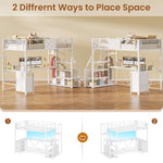 Itaar | Stairway Twin Size Loft Bed with L Shaped Desk and Wardrobe Metal Loft Bed Frame with Stairs 3 Fabric Drawers LED Lights Charging Sation