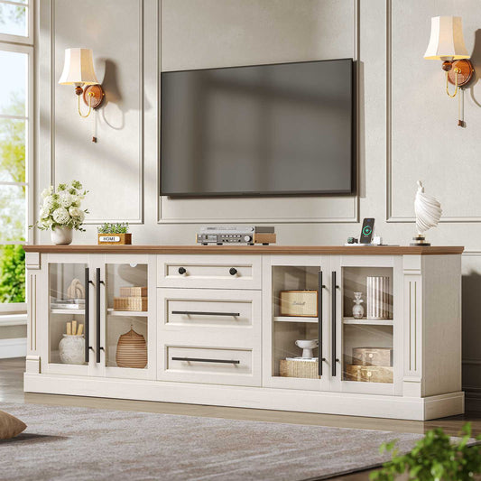 Itaar | Farmhouse TV Stands for 80 Inch TV with Storage for Living Room 3 Storage Cabinets 1 Drawer Living Room Bedroom