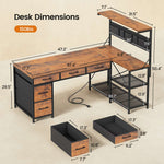 Itaar | L Shaped Desk with 5 Drawers and Storage Shelves Reversible Computer Desk with Bookshelf for Home Office Corner Gaming Desk with LED Lights