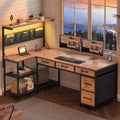 Itaar | L Shaped Desk with 5 Drawers and Storage Shelves Reversible Computer Desk with Bookshelf for Home Office Corner Gaming Desk with LED Lights