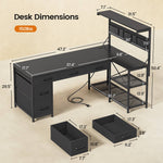 Itaar | L Shaped Desk with 5 Drawers and Storage Shelves Reversible Computer Desk with Bookshelf for Home Office Corner Gaming Desk with LED Lights