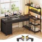 Itaar | L Shaped Desk with 5 Drawers and Storage Shelves Reversible Computer Desk with Bookshelf for Home Office Corner Gaming Desk with LED Lights