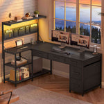 Itaar | L Shaped Desk with 5 Drawers and Storage Shelves Reversible Computer Desk with Bookshelf for Home Office Corner Gaming Desk with LED Lights