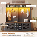 Itaar | Hall Tree with Bench and Shoe Storage 5 in 1 Entryway Bench with Coat Rack 16 Shoe Cubbies 12 Coat Hooks Barn Door Adjustable Shelf