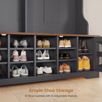 Itaar | Hall Tree with Bench and Shoe Storage 5 in 1 Entryway Bench with Coat Rack 16 Shoe Cubbies 12 Coat Hooks Barn Door Adjustable Shelf