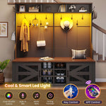 Itaar | Hall Tree with Bench and Shoe Storage 5 in 1 Entryway Bench with Coat Rack 16 Shoe Cubbies 12 Coat Hooks Barn Door Adjustable Shelf