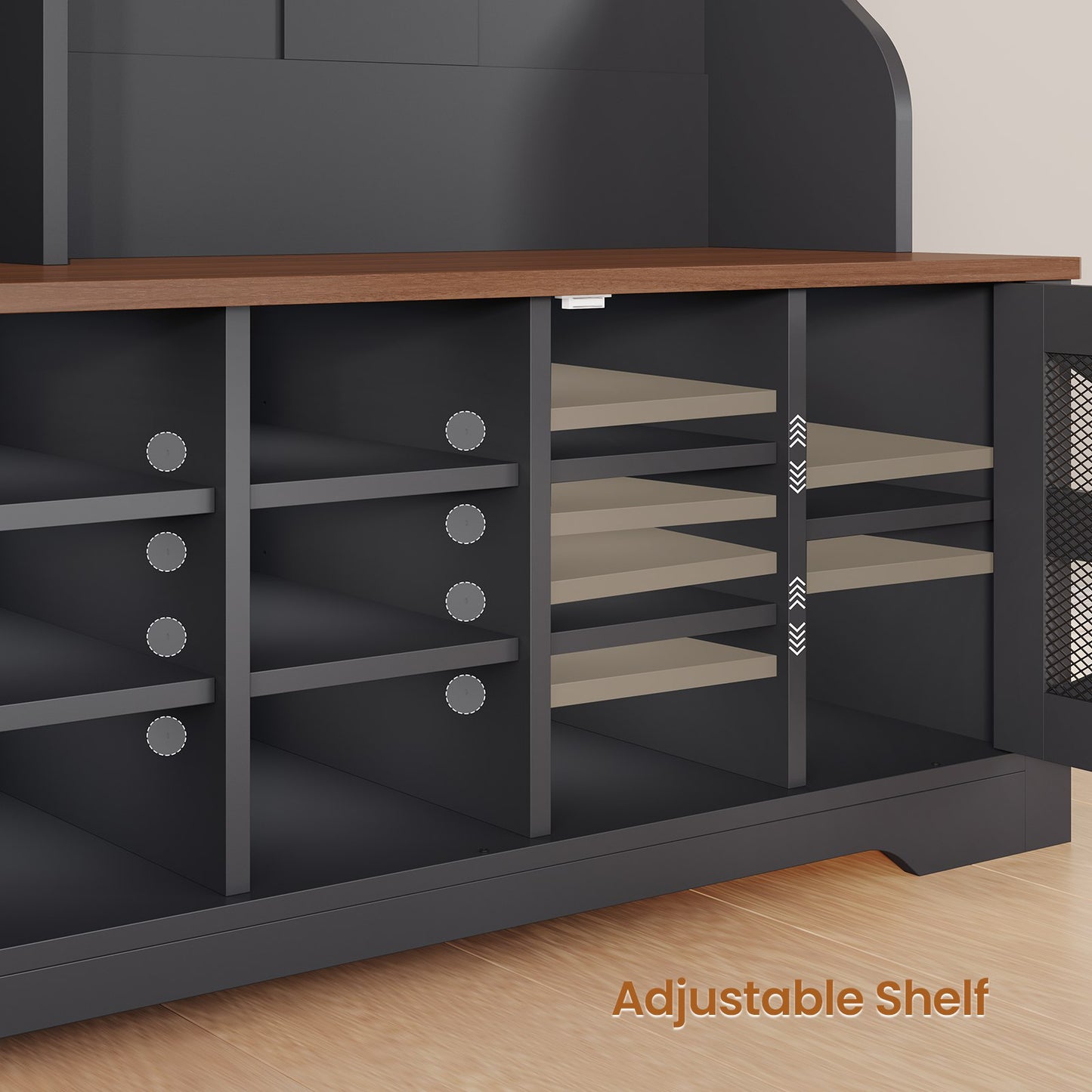 Itaar | Hall Tree with Bench and Shoe Storage 5 in 1 Entryway Bench with Coat Rack 16 Shoe Cubbies 12 Coat Hooks Barn Door Adjustable Shelf