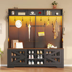 Itaar | Hall Tree with Bench and Shoe Storage 5 in 1 Entryway Bench with Coat Rack 16 Shoe Cubbies 12 Coat Hooks Barn Door Adjustable Shelf
