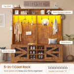 Itaar | Hall Tree with Bench and Shoe Storage 5 in 1 Entryway Bench with Coat Rack 16 Shoe Cubbies 12 Coat Hooks Barn Door Adjustable Shelf