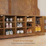 Itaar | Hall Tree with Bench and Shoe Storage 5 in 1 Entryway Bench with Coat Rack 16 Shoe Cubbies 12 Coat Hooks Barn Door Adjustable Shelf