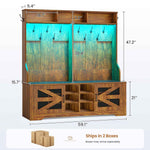 Itaar | Hall Tree with Bench and Shoe Storage 5 in 1 Entryway Bench with Coat Rack 16 Shoe Cubbies 12 Coat Hooks Barn Door Adjustable Shelf