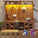 Itaar | Hall Tree with Bench and Shoe Storage 5 in 1 Entryway Bench with Coat Rack 16 Shoe Cubbies 12 Coat Hooks Barn Door Adjustable Shelf