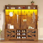 Itaar | Hall Tree with Bench and Shoe Storage 5 in 1 Entryway Bench with Coat Rack 16 Shoe Cubbies 12 Coat Hooks Barn Door Adjustable Shelf
