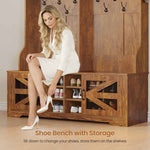 Itaar | Hall Tree with Bench and Shoe Storage 5 in 1 Entryway Bench with Coat Rack 16 Shoe Cubbies 12 Coat Hooks Barn Door Adjustable Shelf