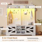 Itaar | Hall Tree with Bench and Shoe Storage 5 in 1 Entryway Bench with Coat Rack 16 Shoe Cubbies 12 Coat Hooks Barn Door Adjustable Shelf