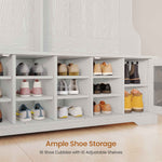 Itaar | Hall Tree with Bench and Shoe Storage 5 in 1 Entryway Bench with Coat Rack 16 Shoe Cubbies 12 Coat Hooks Barn Door Adjustable Shelf