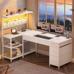 Itaar | L Shaped Desk with 5 Drawers and Storage Shelves Reversible Computer Desk with Bookshelf for Home Office Corner Gaming Desk with LED Lights