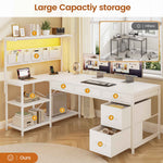 Itaar | L Shaped Desk with 5 Drawers and Storage Shelves Reversible Computer Desk with Bookshelf for Home Office Corner Gaming Desk with LED Lights