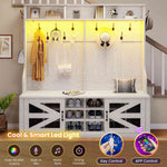 Itaar | Hall Tree with Bench and Shoe Storage 5 in 1 Entryway Bench with Coat Rack 16 Shoe Cubbies 12 Coat Hooks Barn Door Adjustable Shelf