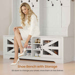 Itaar | Hall Tree with Bench and Shoe Storage 5 in 1 Entryway Bench with Coat Rack 16 Shoe Cubbies 12 Coat Hooks Barn Door Adjustable Shelf