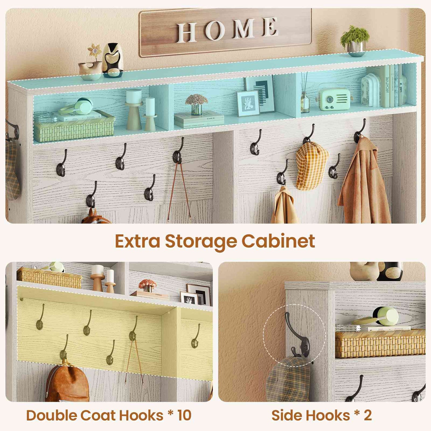 Itaar | Hall Tree with Bench and Shoe Storage 5 in 1 Entryway Bench with Coat Rack 16 Shoe Cubbies 12 Coat Hooks Barn Door Adjustable Shelf