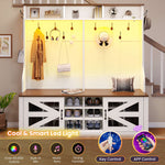 Itaar | Hall Tree with Bench and Shoe Storage 5 in 1 Entryway Bench with Coat Rack 16 Shoe Cubbies 12 Coat Hooks Barn Door Adjustable Shelf