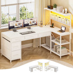Itaar | L Shaped Desk with 5 Drawers and Storage Shelves Reversible Computer Desk with Bookshelf for Home Office Corner Gaming Desk with LED Lights