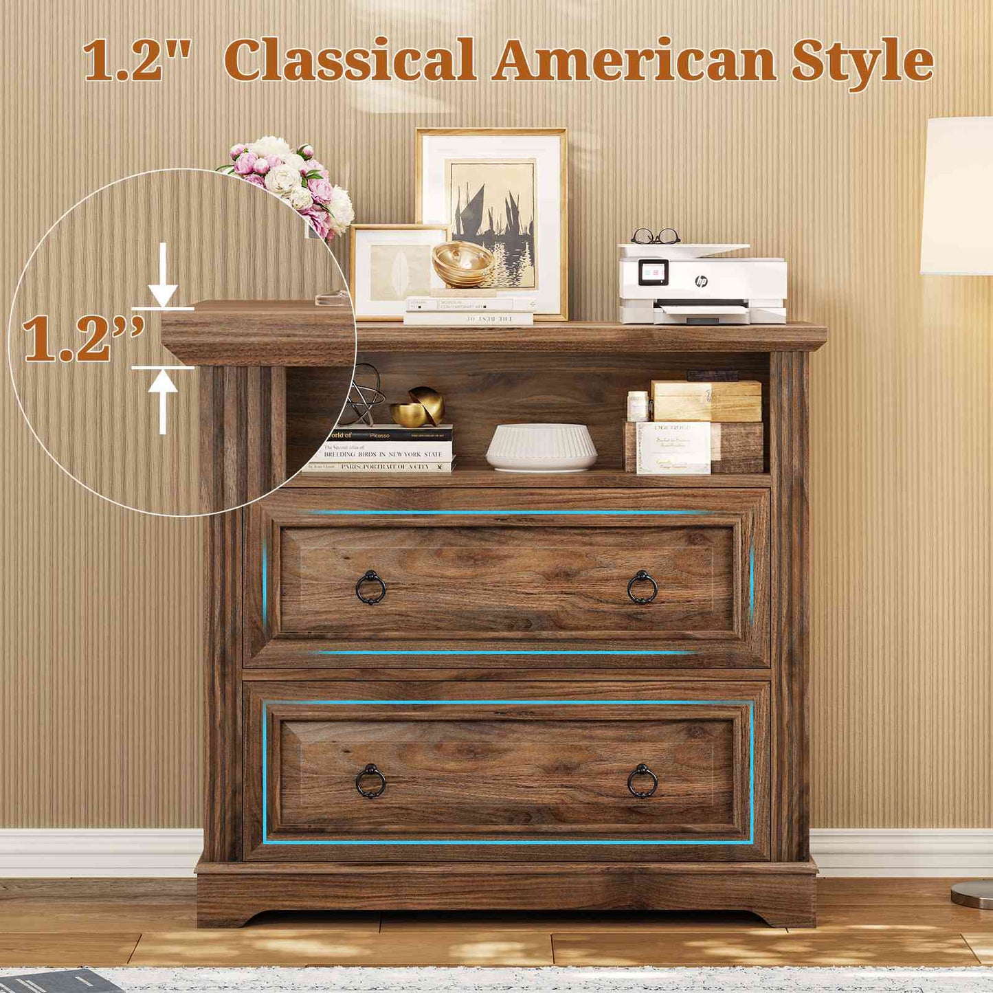Itaar | 2 Drawer File Cabinet Farmhouse Filing Cabinet for Home Office Fits Letter Legal A4 Size Wood Lateral File Cabinet with Printer Stand