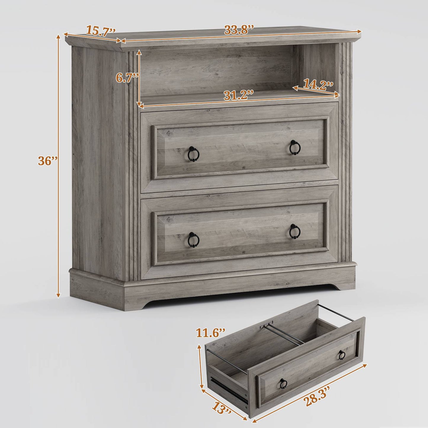 Itaar | 2 Drawer File Cabinet Farmhouse Filing Cabinet for Home Office Fits Letter Legal A4 Size Wood Lateral File Cabinet with Printer Stand
