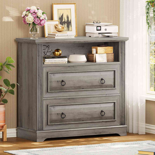 Itaar | 2 Drawer File Cabinet Farmhouse Filing Cabinet for Home Office Fits Letter Legal A4 Size Wood Lateral File Cabinet with Printer Stand