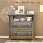 Itaar | 2 Drawer File Cabinet Farmhouse Filing Cabinet for Home Office Fits Letter Legal A4 Size Wood Lateral File Cabinet with Printer Stand