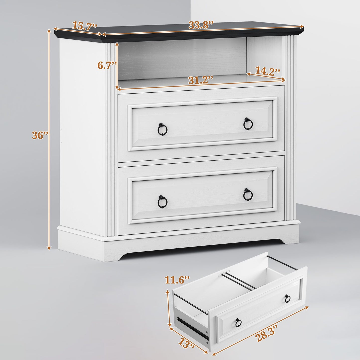 Itaar | 2 Drawer File Cabinet Farmhouse Filing Cabinet for Home Office Fits Letter Legal A4 Size Wood Lateral File Cabinet with Printer Stand