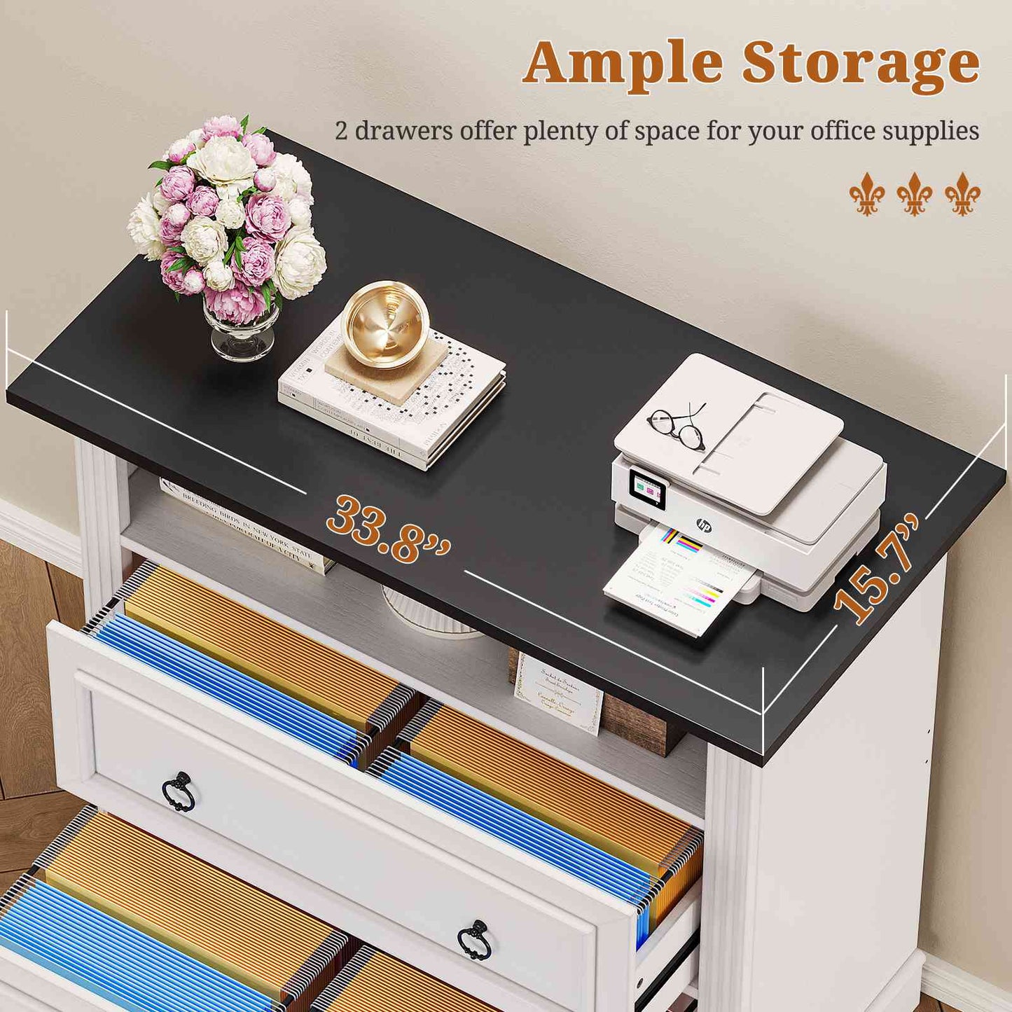 Itaar | 2 Drawer File Cabinet Farmhouse Filing Cabinet for Home Office Fits Letter Legal A4 Size Wood Lateral File Cabinet with Printer Stand