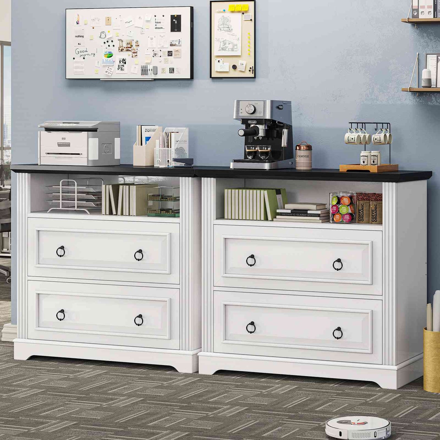 Itaar | 2 Drawer File Cabinet Farmhouse Filing Cabinet for Home Office Fits Letter Legal A4 Size Wood Lateral File Cabinet with Printer Stand
