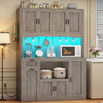 Itaar | 71 Inch Pantry Cabinet with Charging Station and LED Light Kitchen Pantry Cabinet with Microwave Stand
