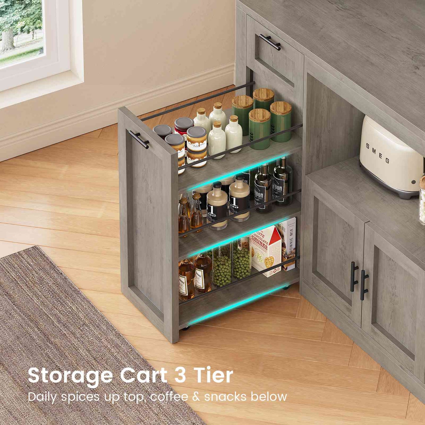 Itaar | 71 Inch Pantry Cabinet with Charging Station and LED Light Kitchen Pantry Cabinet with Microwave Stand