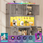 Itaar | 71 Inch Pantry Cabinet with Charging Station and LED Light Kitchen Pantry Cabinet with Microwave Stand