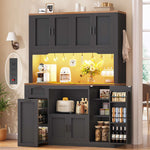 Itaar | 71 Inch Pantry Cabinet with Charging Station and LED Light Kitchen Pantry Cabinet with Microwave Stand