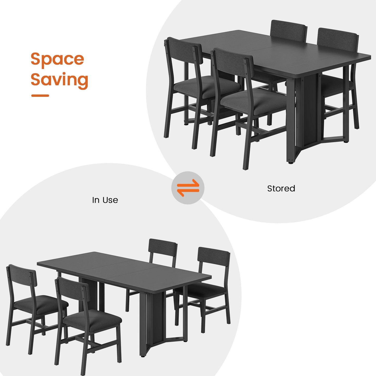 Itaar | 5 Piece Dining Table Set for 4-6 People 63 Inch Extendable Kitchen Table and 4 Cushion Chairs Dining Room Table with MDF Board