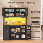 Itaar | 71 Inch Pantry Cabinet with Charging Station and LED Light Kitchen Pantry Cabinet with Microwave Stand