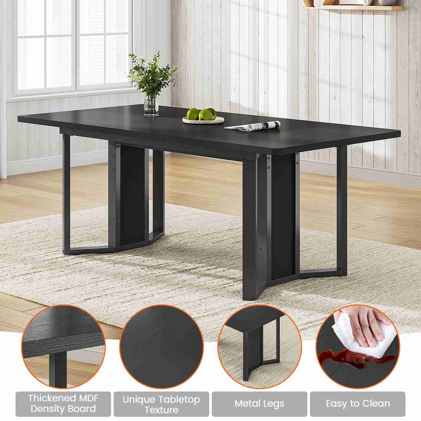 Itaar | 5 Piece Dining Table Set for 4-6 People 63 Inch Extendable Kitchen Table and 4 Cushion Chairs Dining Room Table with MDF Board